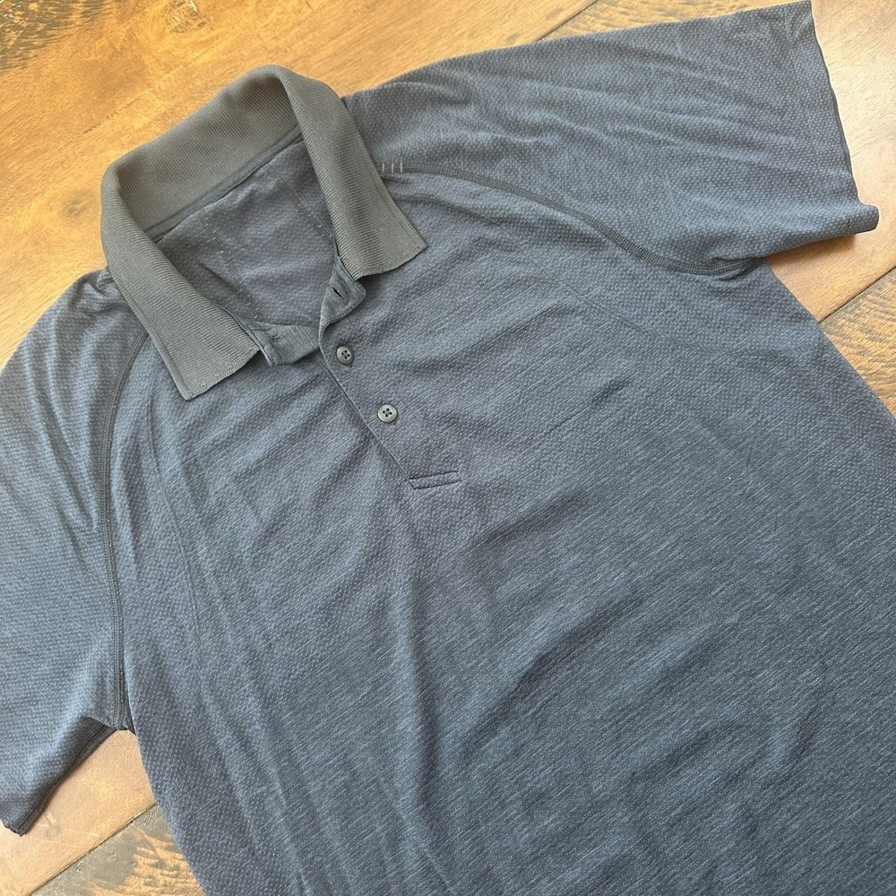 Lululemon Athletica Polo Shirt Mens Medium Blue Solid Live In Practice Golf‎